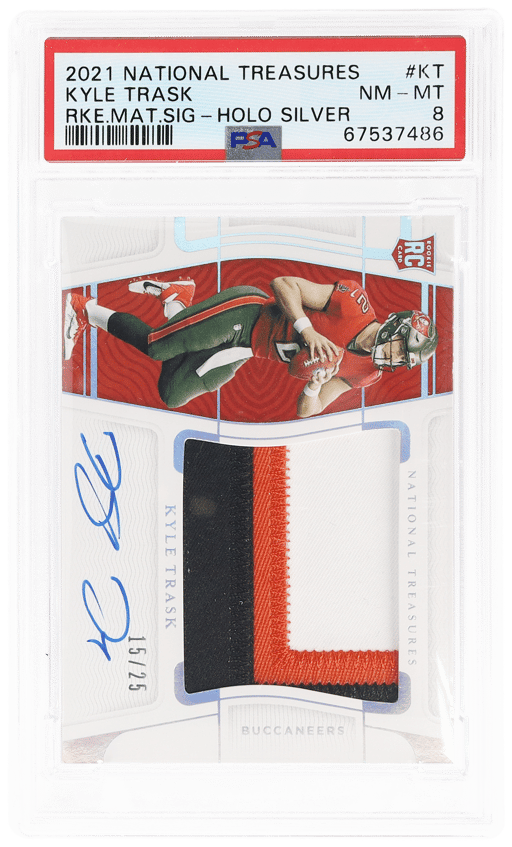 2021 National Treasures Rookie Material Signature Holo Silver Kyle Trask #RMS-KT 15/25 PSA 8
