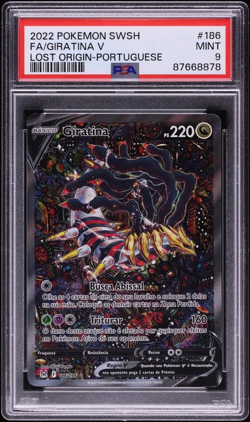 2022 Pokemon Portuguese Sword & Shield Lost Origin Alt Art Giratina V #186 PSA 9 MINT