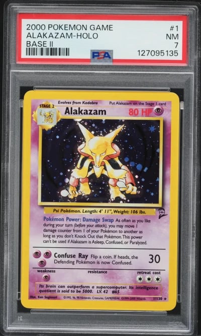 2000 Pokemon Base Set 2 Holo Alakazam #1 PSA 7 NRMT