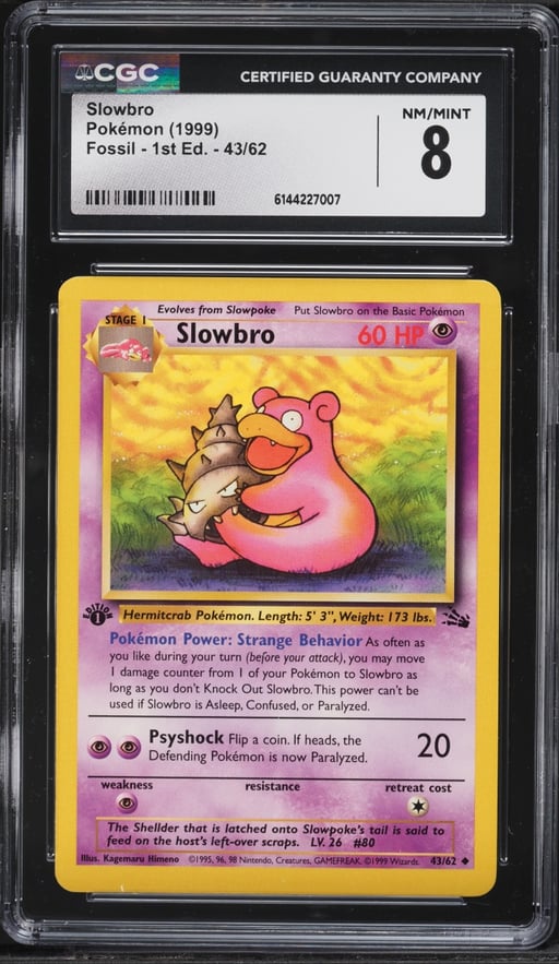1999 Pokemon Fossil 1st Edition Slowbro #43 CGC 8 NM-MT