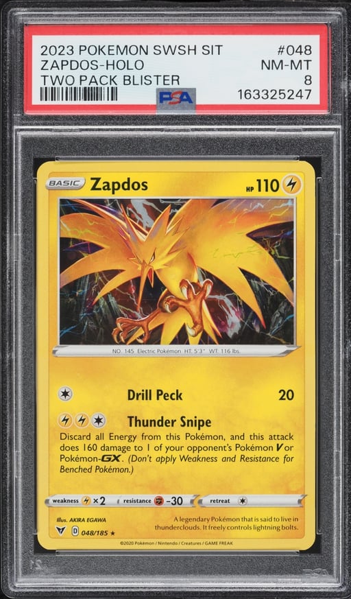 2023 Pokemon Sword & Shield Promo Silver Tempest Holo Zapdos #048 PSA 8 NM-MT