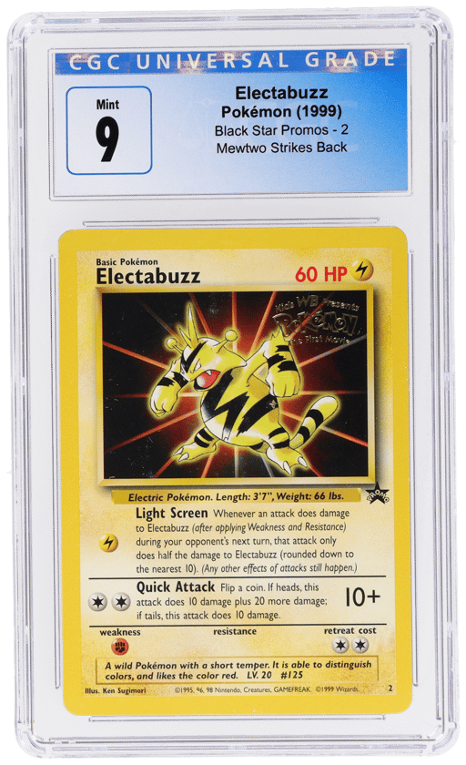 1999 Pokemon Wizards of the Coast Black Star Promo Mewtwo Strikes Back Electabuzz #2 CGC 9