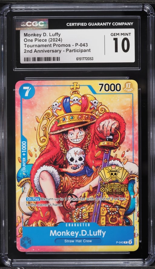 2024 One Piece Promo 2nd Anniversary Participant Alt Art Monkey D. Luffy #P-043 CGC 10 GEM MINT