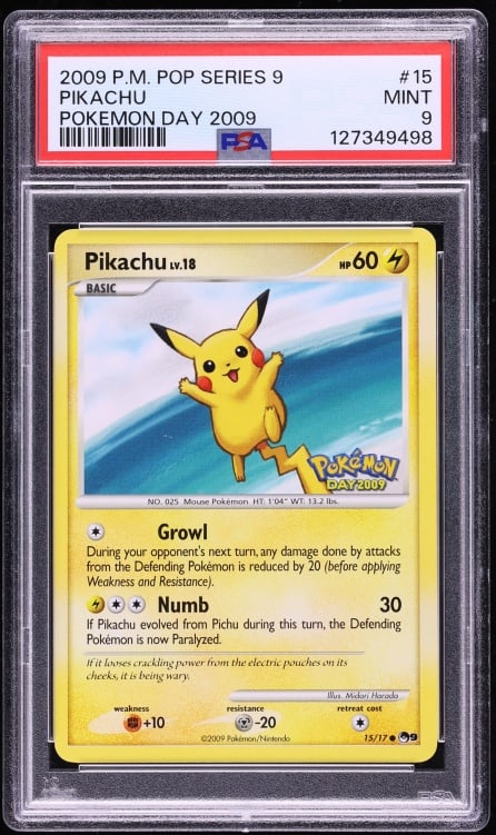 2009 Pokemon POP Series 9 Pokemon Day Pikachu #15 PSA 9 MINT