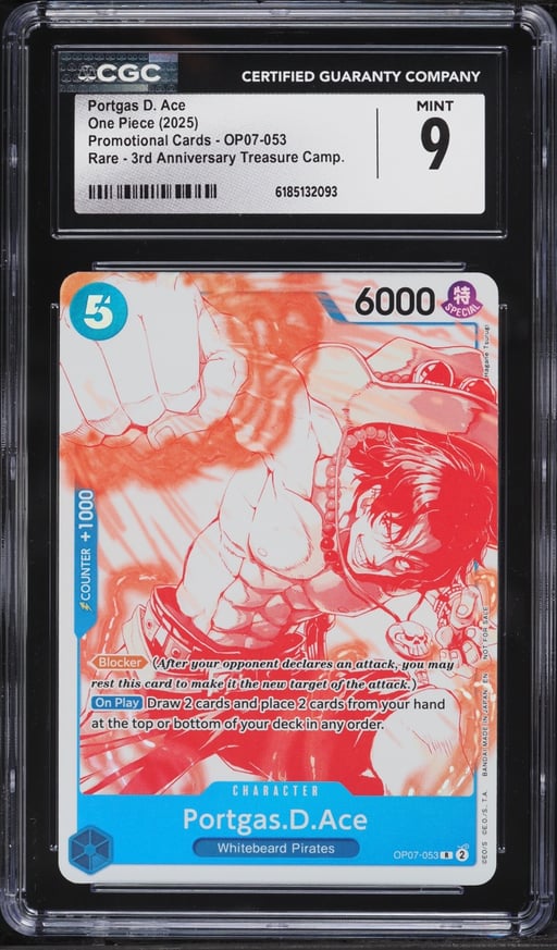 2025 One Piece Promo 3rd Anniversary Treasure Camp. Portgas D. Ace #OP07-053 CGC 9 MINT