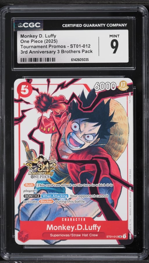2025 One Piece Promo 3rd Anniversary 3 Brothers Alt Art Monkey D. Luffy #012 CGC 9 MINT