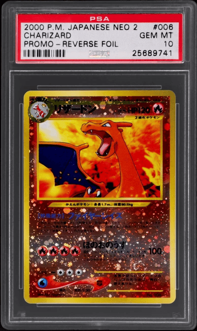 2000 Pokemon Neo 2 Promo Japanese Reverse Holo Charizard #6 PSA 10