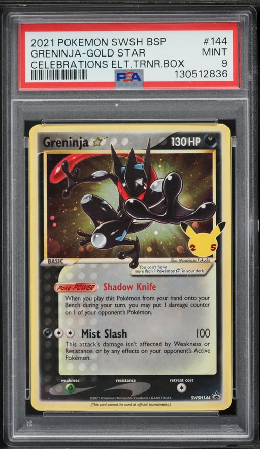 2021 Pokemon SWSH Black Star Promo Celebrations ETB Holo Greninja Gold Star #144 PSA 9 MINT