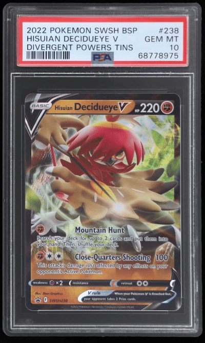 2019 Pokemon Sword and Shield Black Star Promos Divergent Powers Tins Hisuian Decidueye V #SWSH238 PSA 10
