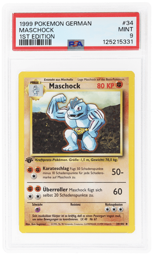 1999 Pokemon Base Set German 1st Edition Machoke #34 PSA 9