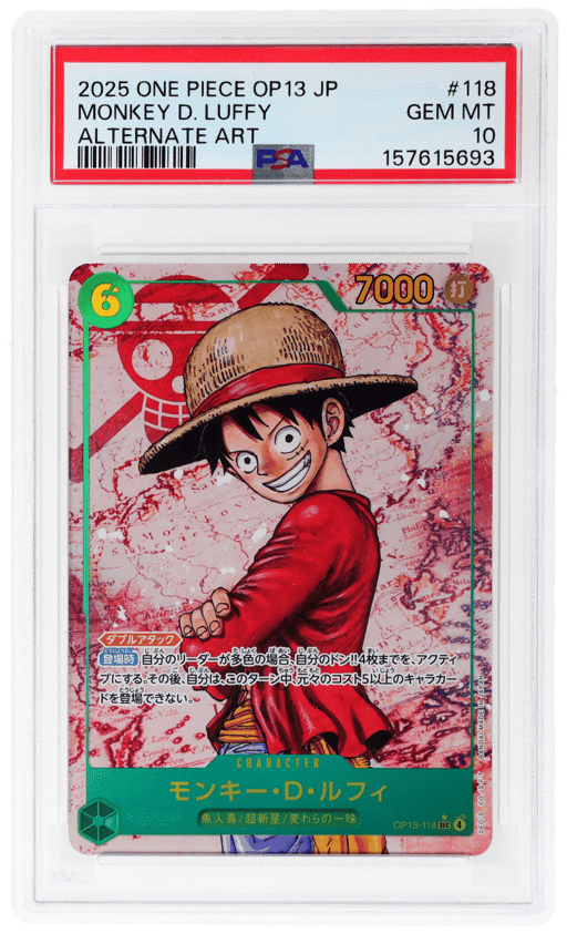 2025 One Piece Carrying On His Will Japanese Alternate Art Monkey D. Luffy #OP13-118 PSA 10