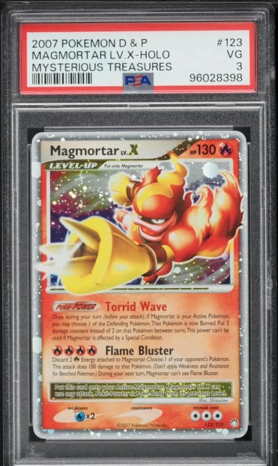 2007 Pokemon Diamond & Pearl Mysterious Treasures Holo Magmortar Lv. X #123 PSA 3 VG