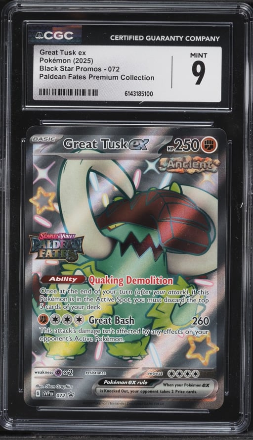 2025 Pokemon Scarlet & Violet Promo Paldean Fates Premium Full Art Great Tusk EX #72 CGC 9 MINT
