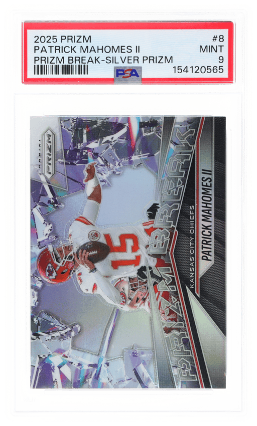 2025 Panini Prizm Prizm Break Silver Prizm Patrick Mahomes II #8 PSA 9