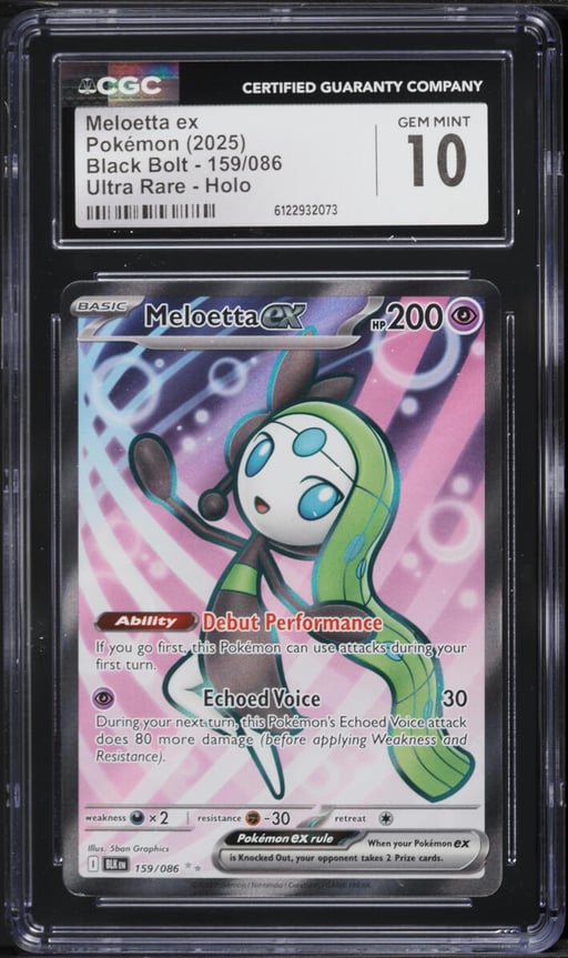 2025 Pokemon Scarlet & Violet Black Bolt Full Art Meloetta Ex #159 CGC 10 GEM MINT
