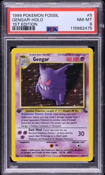 1999 Pokemon Fossil 1st Edition Holo Gengar #5 PSA 8 NM-MT