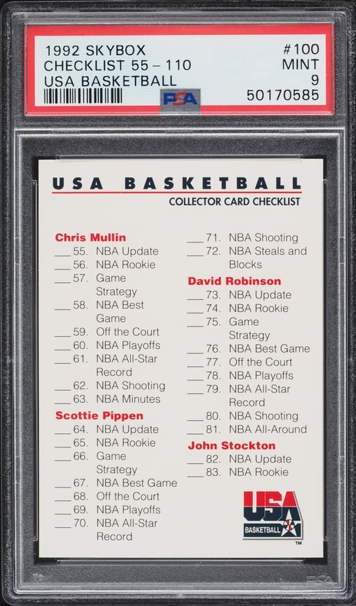 1992 Skybox USA Basketball Checklist 55-110 #100 PSA 9 MINT