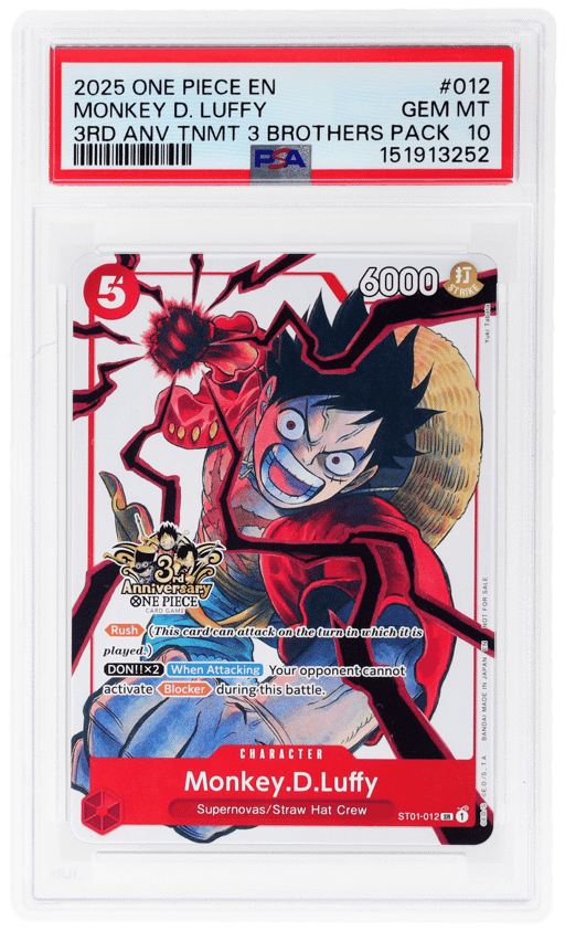 2025 One Piece 3rd Anniversary Tournament 3 Brothers Pack Monkey D. Luffy #ST01-012 PSA 10