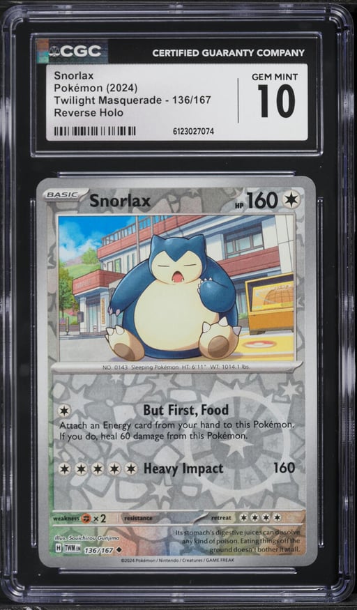 2024 Pokemon SV Twilight Masquerade Reverse Holo Snorlax #136 CGC 10 GEM MINT