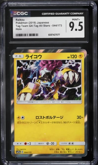 2019 Pokemon Japanese Sun & Moon Tag Team GX All Stars Holo Raikou #44 CGC 9.5 MINT+