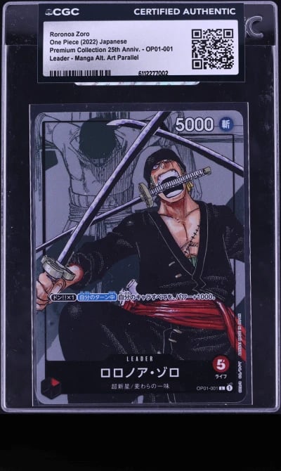 2022 One Piece Japanese Premium 25th Anniversary Manga Art Roronoa Zoro L #OP01-001 CGC AUTH