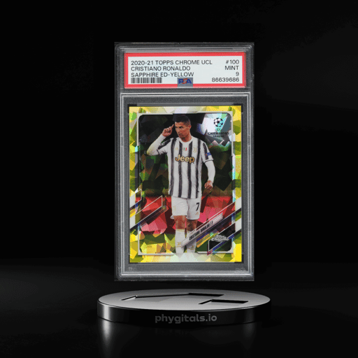 2020 Topps Chrome UEFA Champions League Sapphire Yellow Cristiano Ronaldo /99 #100 PSA 9 MINT