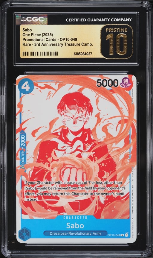 2025 One Piece Promo Cards 3rd Anniversary Treasure Campaign Sabo #OP10-049 CGC 10 PRISTINE
