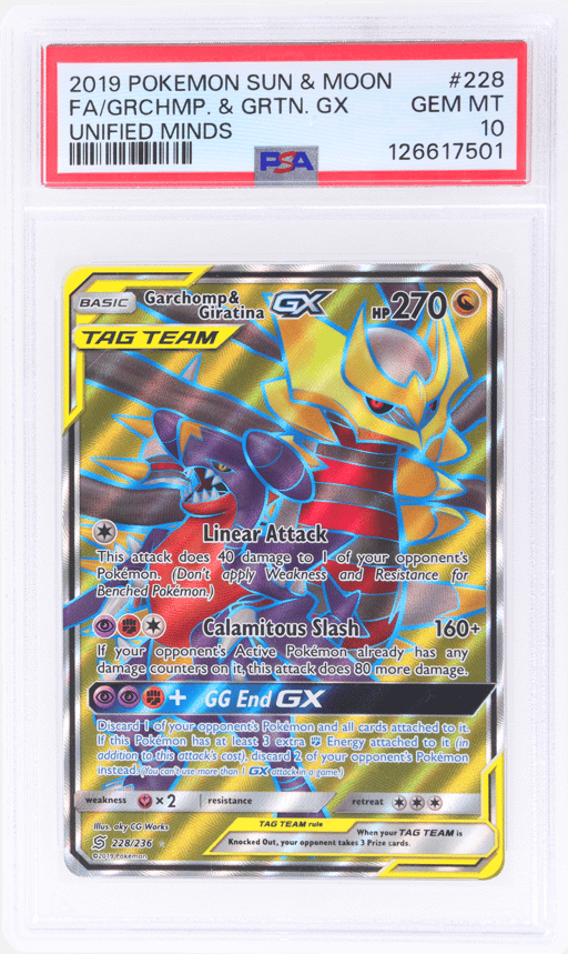 2019 Pokemon Sun and Moon Unified Minds Garchomp/Giratina Gx #228 PSA 10