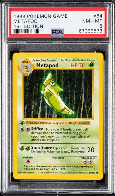 1999 POKEMON GAME #54 METAPOD 1ST EDITION PSA 8