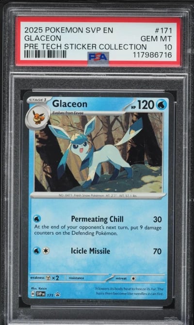 2025 Pokemon SV Black Star Promo Tech Sticker Collection Glaceon #171 PSA 10 GEM