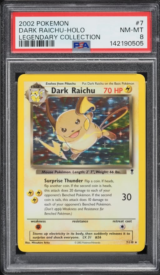 2002 Pokemon Legendary Collection Holo Dark Raichu #7 PSA 8 NM-MT