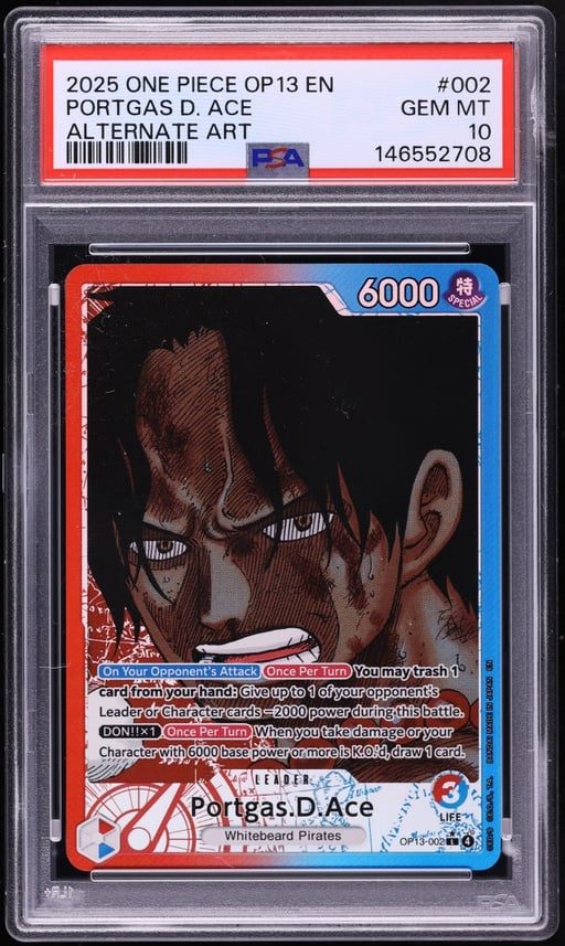 2025 One Piece Carrying On His Will Alt Art Portgas D. Ace #OP13-002 PSA 10 GEM MINT