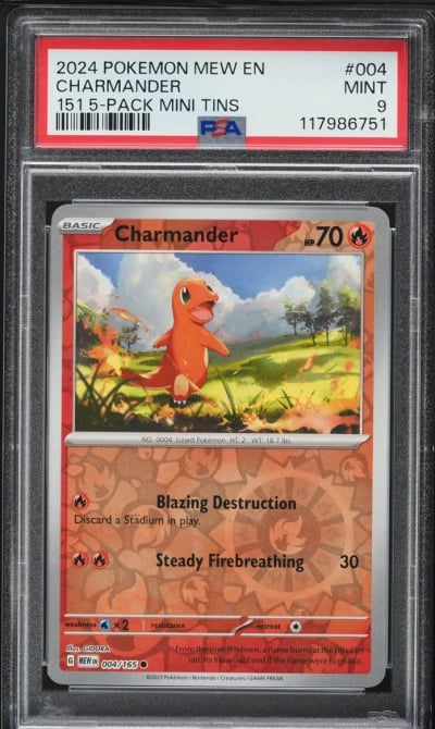 2024 Pokemon Mew En-151 5 Pack Mini Tin Charmander #004 PSA 9 MINT
