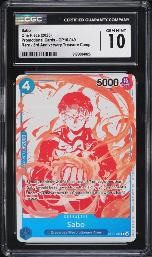 2025 One Piece Promo Cards 3rd Anniversary Treasure Campaign Sabo #OP10-049 CGC 10 GEM MINT