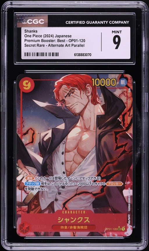 2024 One Piece Japanese Premium Booster Best SEC Alt Art Shanks #OP01-120 CGC 9 MINT