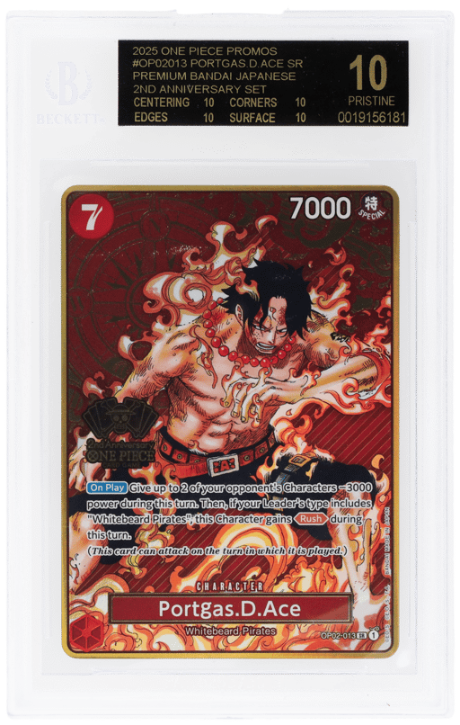 2025 One Piece Card Game Promos Premium Bandai Japanese 2nd Anniversary Set Portgas D. Ace #OP02013 BGS BL