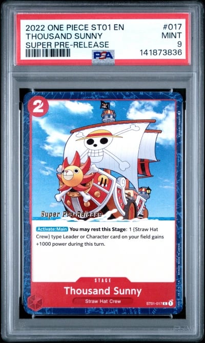 2022 ONE PIECE STARTER DECK ST01-STRAW HAT CREW 017 THOUSAND SUNNY SUPER PRE-RELEASE PSA 9