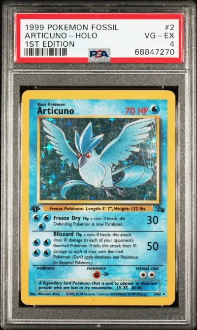 1999 POKEMON FOSSIL 1ST ED #2 ARTICUNO-HOLO PSA 4