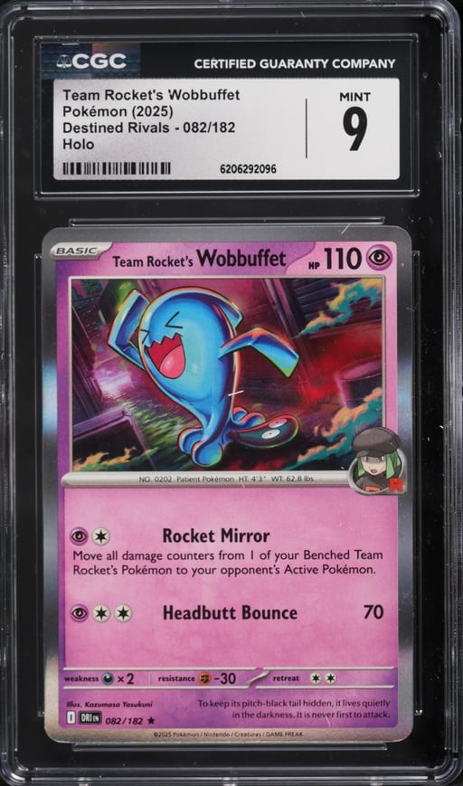 2025 Pokemon Scarlet & Violet Destined Rivals Holo Team Rocket's Wobbuffet #82 CGC 9 MINT