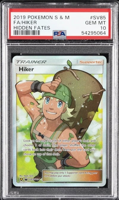 2019 POKEMON SUN & MOON HIDDEN FATES #SV85 FULL ART/HIKER PSA 10