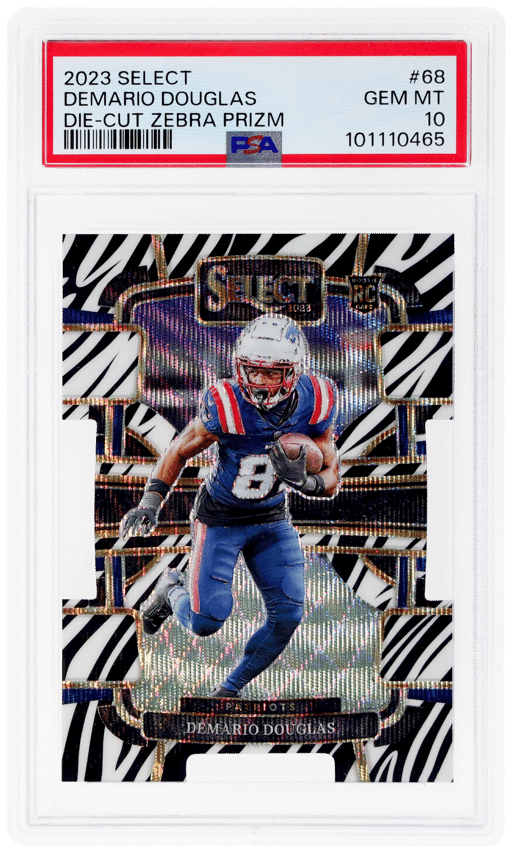 2023 Panini Select Concourse Zebra Prizm Demario Douglas #68 PSA 10