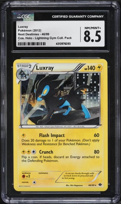 2012 Pokemon BW Next Destinies Lightning Gym Pack Holo Luxray #46 CGC 8.5 NM-MT+