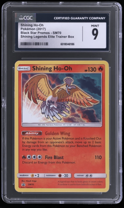 2017 Pokemon Sun and Moon Black Star Shining Legends Promo Elite Trainer Box Holo Shining Ho-Oh #SM70 CGC 9