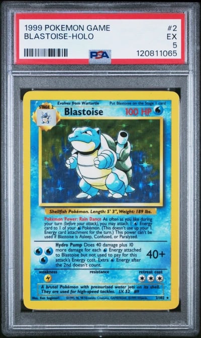 1999 POKEMON BASE SET UNLIMITED #2 BLASTOISE-HOLO PSA 5