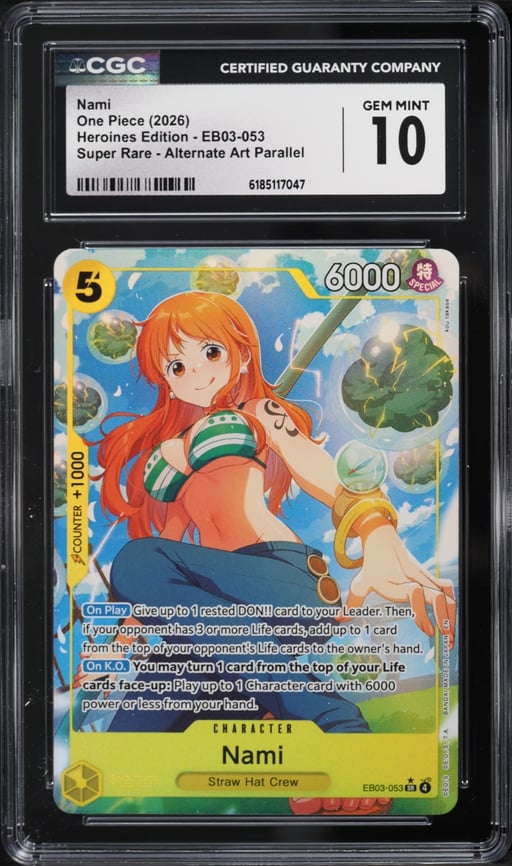 2026 One Piece Heroines Edition SR Alt Art Nami #EB03-053 CGC 10 GEM MINT