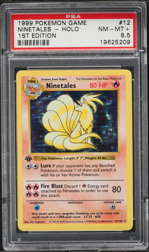 1999 Pokemon Base Set 1st Edition Shadowless Holo Ninetales #12 PSA 8.5 NM-MT+