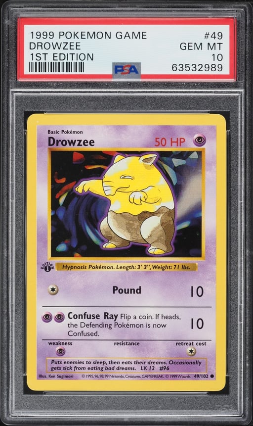 1999 Pokemon Base Set Shadowless 1st Edition Drowzee #49 PSA 10 GEM MINT