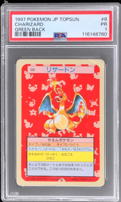 1997 Pokemon Topsun Green Backs Charizard #6 PSA 1