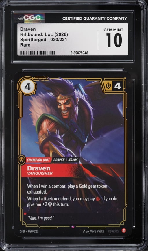 2026 Riftbound League Of Legends LOL Spiritforged Draven #020 CGC 10 GEM MINT
