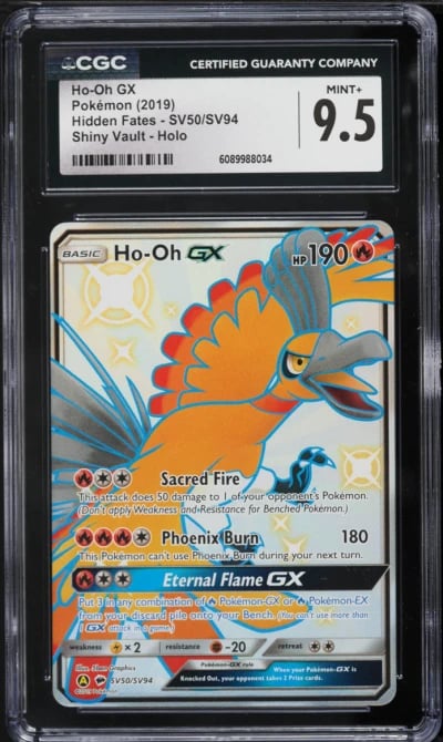 2019 Pokemon Sun & Moon Hidden Fates Full Art Ho-Oh GX #SV50 CGC 9.5 MINT+